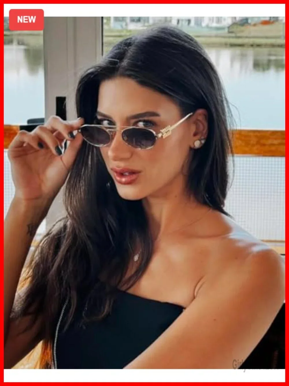 Retro Gold Metal Oval 90s Sunglasses for Women Small Chic UV400
